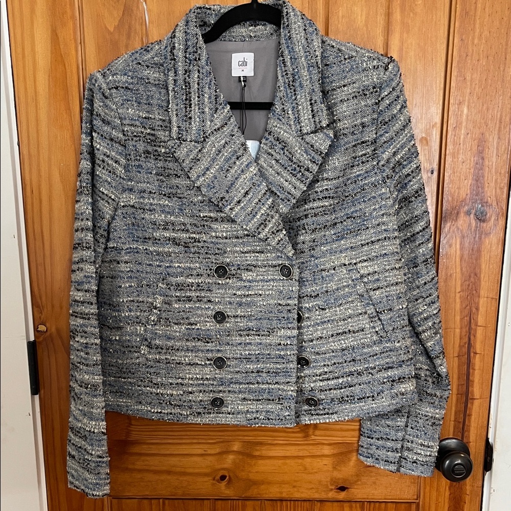 CAbi Radiance Jacket Double-Breasted Tweed Jacket Gray blue medium new